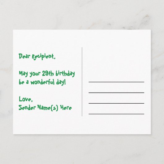 29e verjaardag: Leuke sterrenprint, Regenboog 29, Briefkaart (Achterkant)