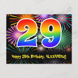 29e Verjaardag – Leuke Vuurwerk Patroon + Regenboo Briefkaart