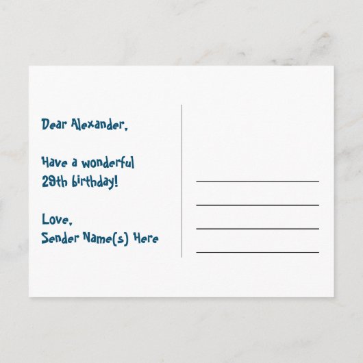 29e verjaardag – Leuke vuurwerkpatroon + regenboog Briefkaart (Achterkant)