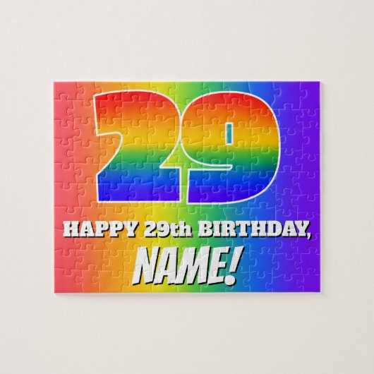 29e verjaardag — Meerkleurig regenboogpatroon "29" Legpuzzel (Horizontaal)