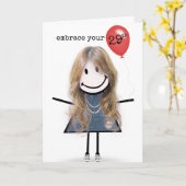 29e verjaardag meisje met rode ballon kaart (Gele Bloem)