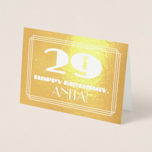 29e verjaardag: naam + Art Deco geïnspireerd look  Folie Kaarten (Voorkant)