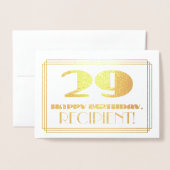 29e verjaardag; naam + Art Deco geïnspireerd look  Folie Kaarten (Voorkant met envelop)