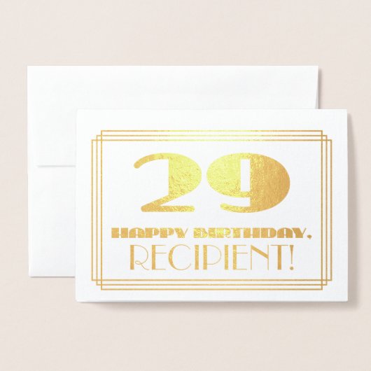 29e verjaardag; naam + Art Deco geïnspireerd look  Folie Kaarten (Voorkant met envelop)