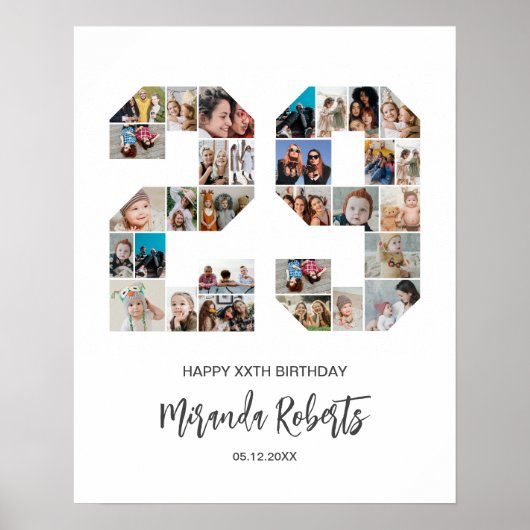 29e verjaardag nummer 29 aangepaste fotocollage poster (Voorkant)