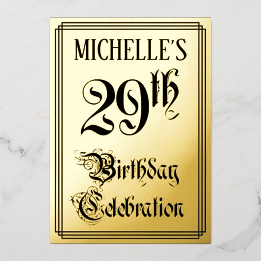 29e verjaardag Partij — Elegant Manuscript + de Na Folie Uitnodiging (Voorkant)