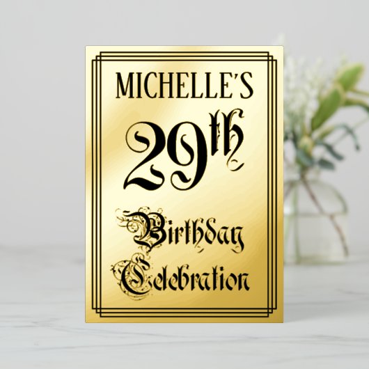 29e verjaardag Partij — Elegant Manuscript + de Na Folie Uitnodiging (Staand Voorkant)