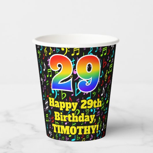 29e Verjaardag: Plezier Muzieknoten, Regenboog 29 Papieren Bekers (Voorkant)