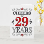 29e verjaardag Proost in rood wit zwart patroon Kaart (Gele Bloem)