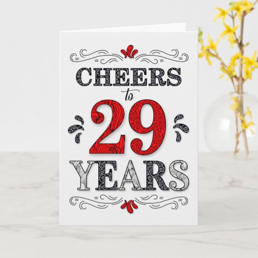 29e verjaardag Proost in rood wit zwart patroon Kaart (Gele Bloem)