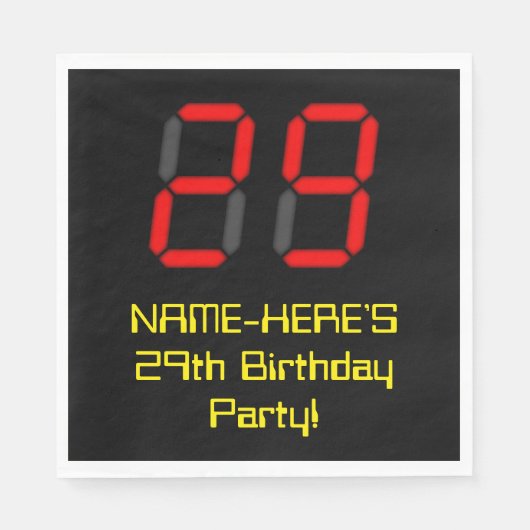 29e verjaardag: Red Digital Clock Style "29" + naa Servet (Voorkant)