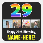 29e Verjaardag: Regenboog "29"; Aangepaste Foto's  Vierkante Sticker (Voorkant)
