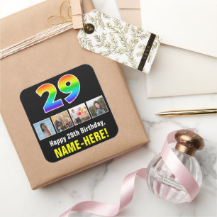 29e Verjaardag: Regenboog "29"; Aangepaste Foto's Vierkante Sticker
