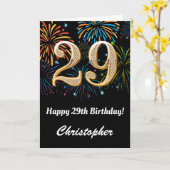 29e verjaardag regenboogvuurwerk zwart en goud kaart (Gele Bloem)