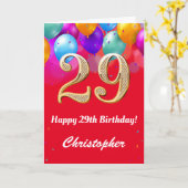 29e verjaardag Rode en goudkleurige ballonnen Kaart (Gele Bloem)