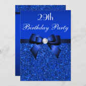 29e verjaardag Royal Blue Sequins Bow and Diamond Kaart (Voorkant / Achterkant)