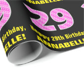 29e verjaardag: Roze strepen en hart "29" + naam Cadeaupapier (Rol Hoek)