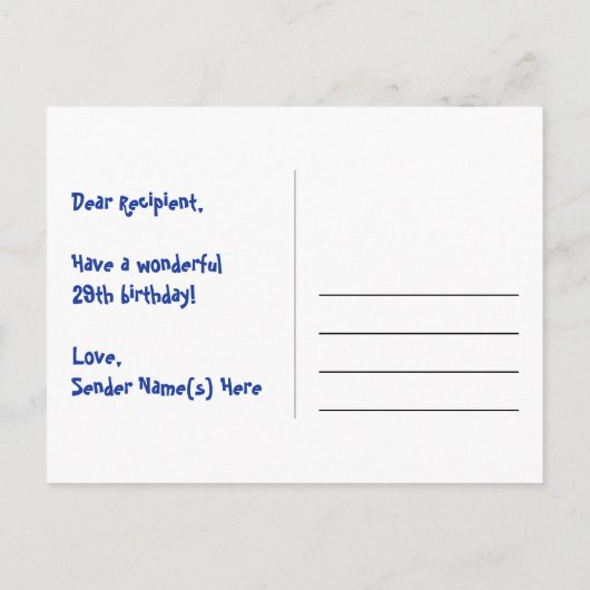 29e verjaardag: Roze strepen & harten, Regenboog 2 Briefkaart (Achterkant)