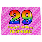 29e verjaardag: roze strepen & harten, regenboog # groot cadeauzakje (Voorkant)