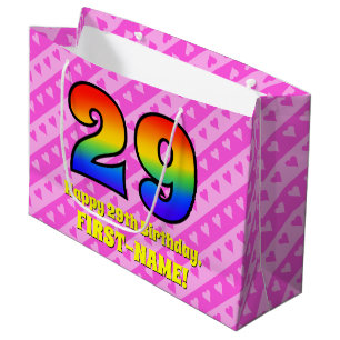 29e verjaardag: roze strepen & harten, regenboog # groot cadeauzakje