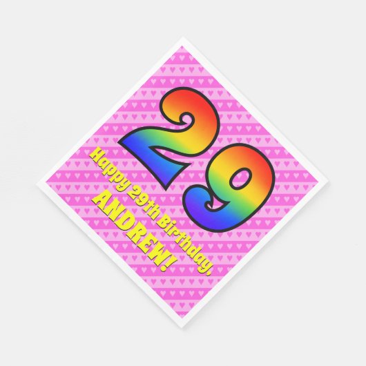 29e verjaardag: roze strepen & harten, regenboog # servet (Hoek)