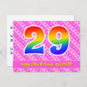 29e Verjaardag: Roze Strepen & Hartjes, Regenboog  Briefkaart (Voorkant / Achterkant)