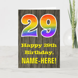 29e Verjaardag: Rustieke Faux Wood Look, Regenboog Kaart