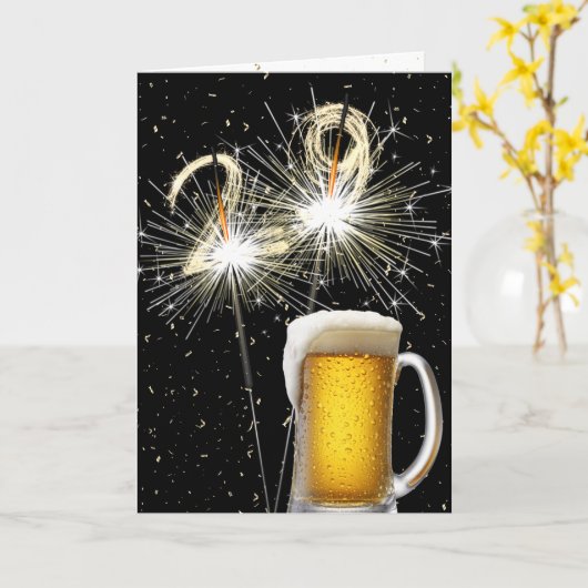 29e Verjaardag Sparklers Met Bier Mok Kaart (Gele Bloem)
