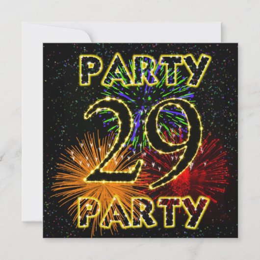 29e verjaardag uitnodiging met vuurwerk (Voorkant)
