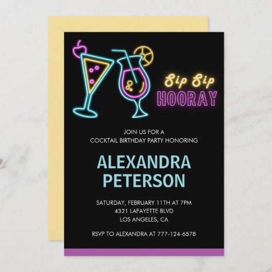 29e verjaardag uitnodigingen Cocktail Neon Glow (Voorkant / Achterkant)