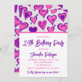 29e verjaardag uitnodigingen Glam Pink Heart (Voorkant / Achterkant)