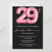 29e verjaardag uitnodigingen Pink Balloon Glam Bla (Voorkant)