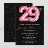 29e verjaardag uitnodigingen Pink Balloon Glam Bla (Voorkant / Achterkant)