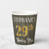 29e verjaardag van de Faux Gold & Faux Wood Papieren Bekers (Achterkant)