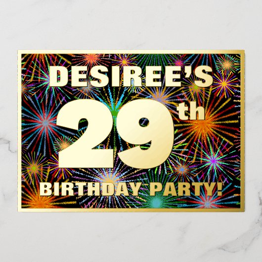 29e verjaardag van de geboorte — Fun, kleurrijke F Folie Uitnodiging (Voorkant)