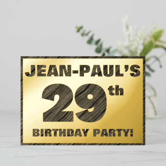 29e verjaardag van de geboorte - Vette, houten gra Folie Uitnodiging (Staand Voorkant)