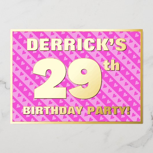 29e verjaardag van de Vogelroze harten en strips Folie Uitnodiging (Voorkant)