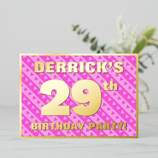 29e verjaardag van de Vogelroze harten en strips Folie Uitnodiging (Staand Voorkant)