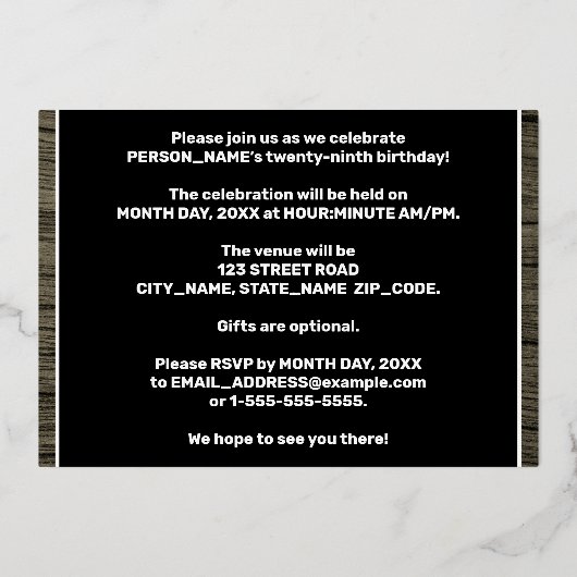 29e verjaardag: Vet, Faux-waterkorenpatroon Folie Uitnodiging (Achterkant)