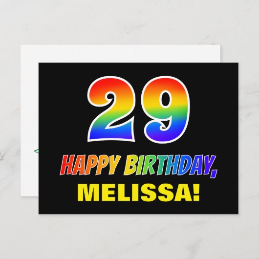 29e verjaardag: Vet, Vun, eenvoudig, regenboog 29 Briefkaart (Voorkant / Achterkant)