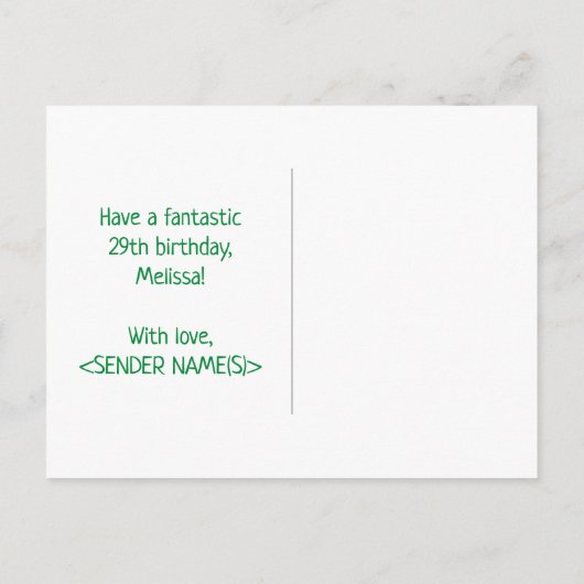 29e verjaardag: Vet, Vun, eenvoudig, regenboog 29 Briefkaart (Achterkant)