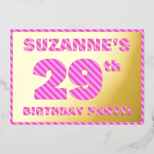 29e verjaardag — Vet, vuurtje, roze band # 29 Folie Uitnodiging (Voorkant)