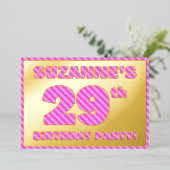 29e verjaardag — Vet, vuurtje, roze band # 29 Folie Uitnodiging (Staand Voorkant)