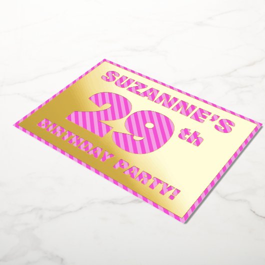 29e verjaardag — Vet, vuurtje, roze band # 29 Folie Uitnodiging (Gedraaid)
