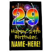29e verjaardag: Vuurwerk Fun Pattern + Regenboog 2 Medium Cadeauzakje (Voorkant)