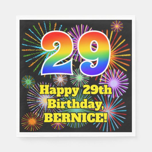 29e verjaardag: Vuurwerk Fun Pattern + Regenboog 2 Servet (Voorkant)