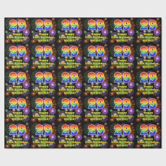 29e verjaardag: vuurwerk, regenboogblik # "29" cadeaupapier (Zoom)