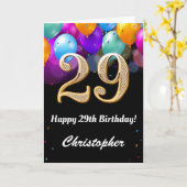 29e verjaardag zwarte en goudkleurige ballonnen kaart (Gele Bloem)