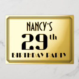 29e verjaardagsfeest: Art Deco-look “29” en naam Folie Uitnodiging