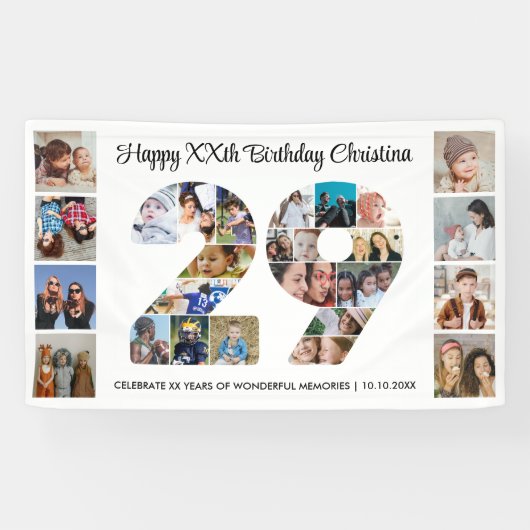 29e verjaardagsfeest Nummer 29 fotocollage Spandoek (Horizontaal)